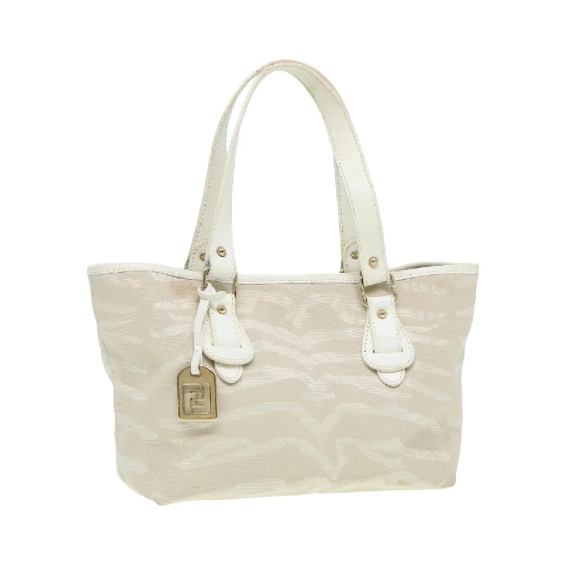 Fendi bags with a detachable makeup pouch inside for beauty - conscious usersFENDI Hand Bag Canvas Leather White  bs16007