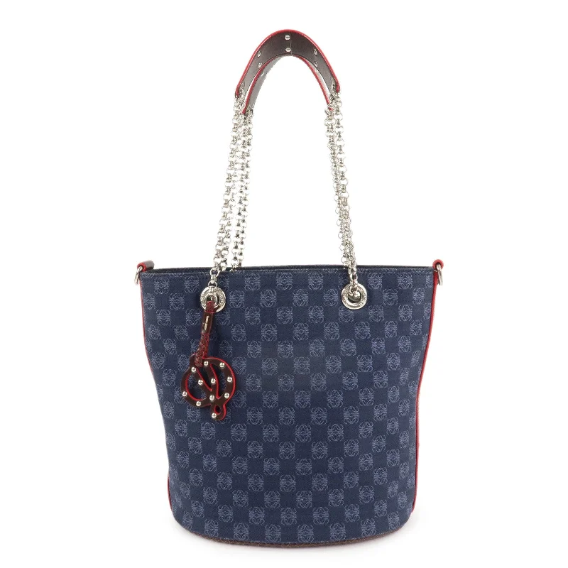 Loewe bags for high-end fashion loversLOEWE Anagram Canvas Leather Chain Tote Bag Shoulder Bag Blue