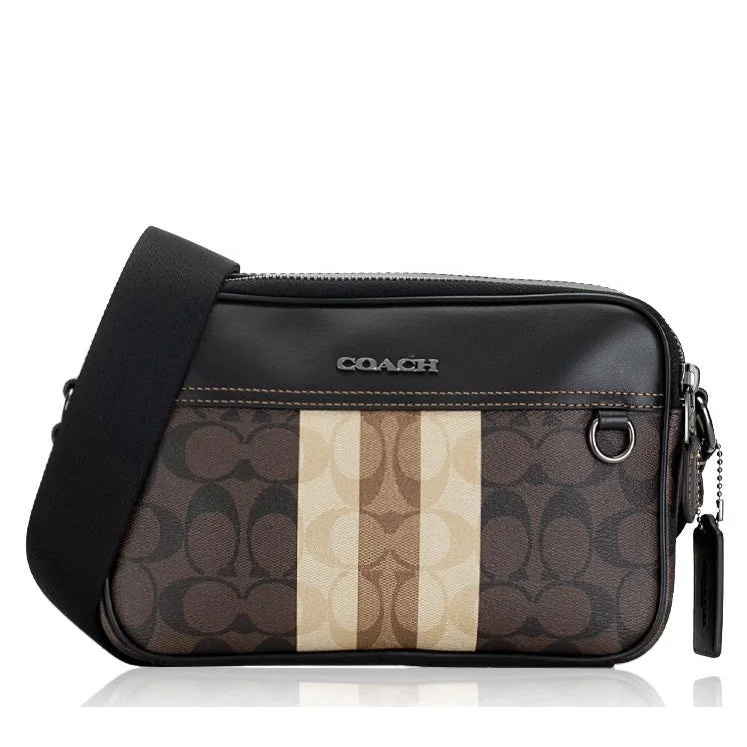 Ladies Coach Tabby bags with a textured leather surface for a more tactile lookCoach C9965 Graham Crossbody In Blocked Signature Canvas With Varsity Stripe Mahogany Multi