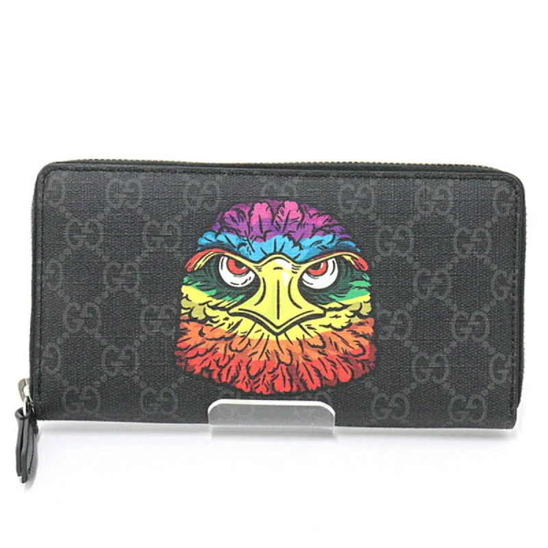 Women Gucci bags with interlocking G hardware for a classic lookGucci Bestiary Eagle Print GG Supreme Zip Around Black/Gray/Multicolor 451273 Round Long Wallet