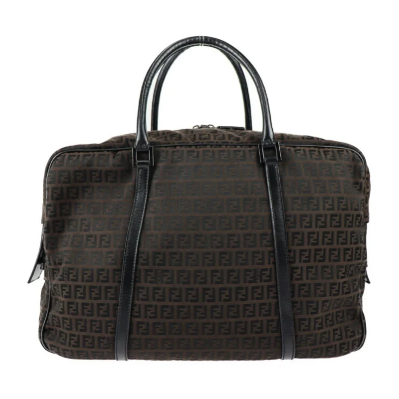 Fendi By The Way bags with a laser - cut leather detail for a modern and intricate lookFENDI Boston bag 7VS002 canvas leather dark brown black Zucchino Zucca pattern