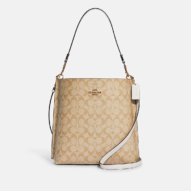 Ladies Coach Rogue bags with a star - shaped charm for a playful touchCoach Mollie Bucket Bag In Signature Canvas in Khaki/Chalk (CA561)