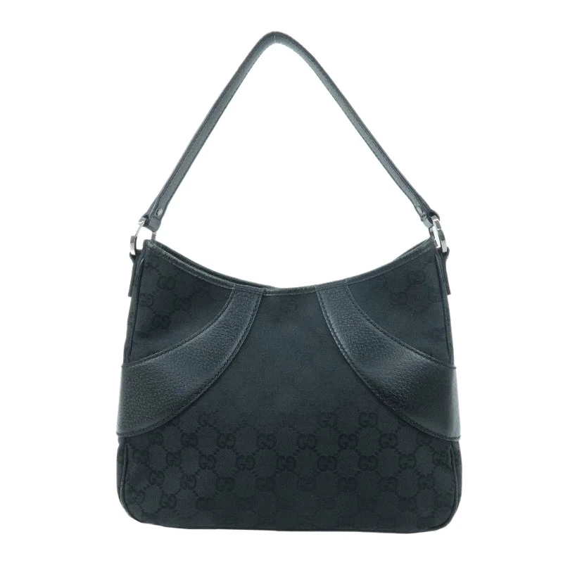 Ladies Gucci shoulder bags with a magnetic - closure flapGUCCI GG Canvas Leather Shoulder Bag Black 113012