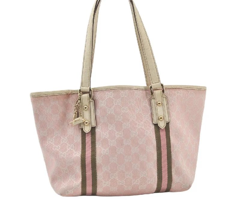 Gucci Marmont bags for women with quilted leather exteriorsAuthentic GUCCI Sherry Line Tote Bag GG Canvas Leather 137396 Pink 6584K