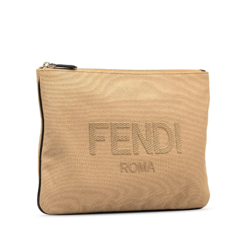 Ladies Fendi crossbody bags with a wide - width strap for enhanced comfort during long - term useFendi Canvas Roma Clutch (SHG-oJP68f)