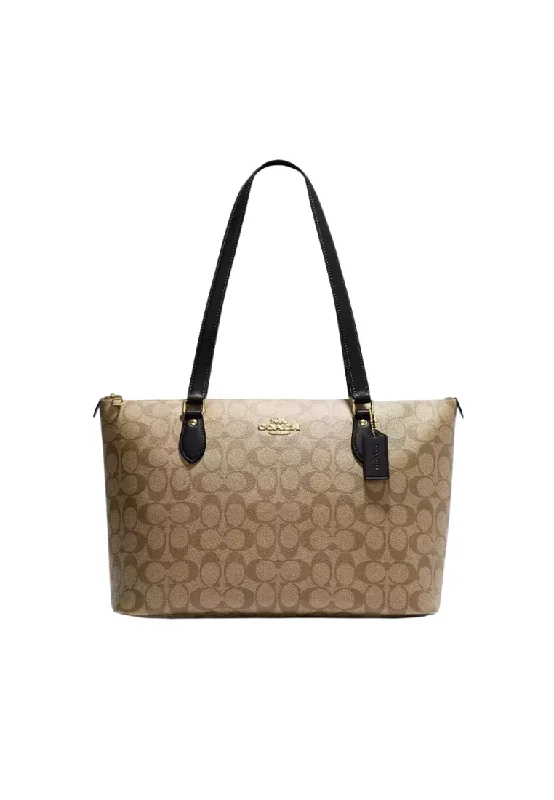 Ladies Coach Tabby bags with a detachable shoulder strapCoach Gallery Tote Bag Signature In Khaki Black CS187