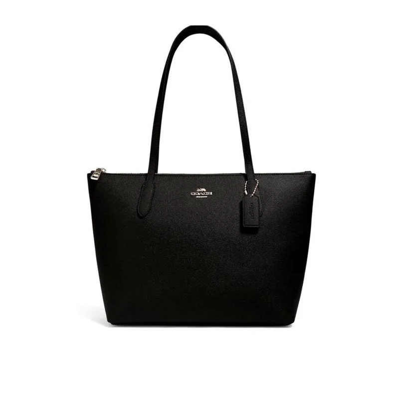 Coach tote bags with a printed Coach logo for brand visibilityCoach Zip Top Tote In Crossgrain Leather Black 4454