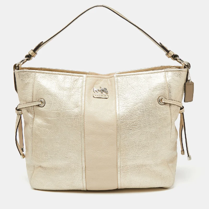 Ladies Coach Rogue bags with a star - shaped charm for a playful touchLight Gold Leather Side String Shoulder Bag