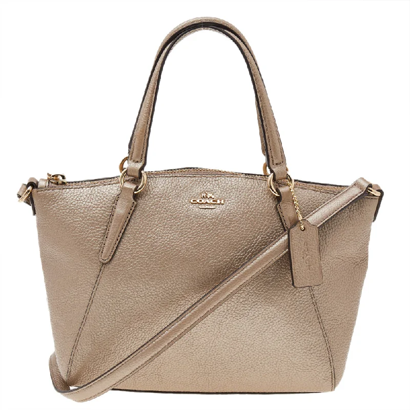 Coach bags with a zippered interior pocket for separating itemsMetallic Beige Leather Small Tote