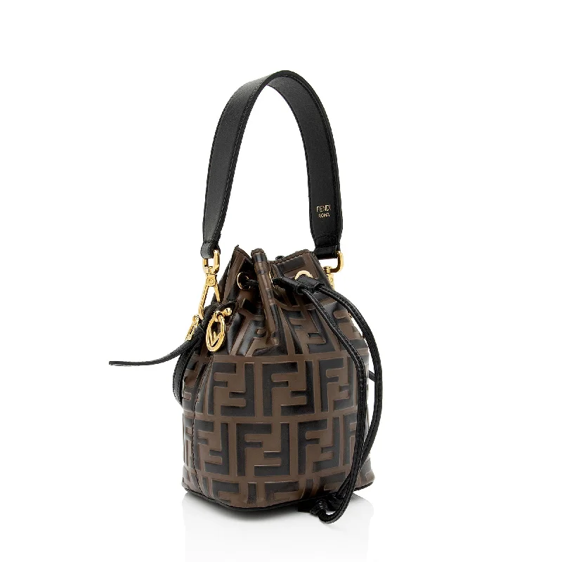 Fendi bags with a magnetic - closure card holder inside for easy access to cardsFendi FF Embossed Calfskin Mon Tresor Mini Bucket Bag (SHF-mo1hOL)