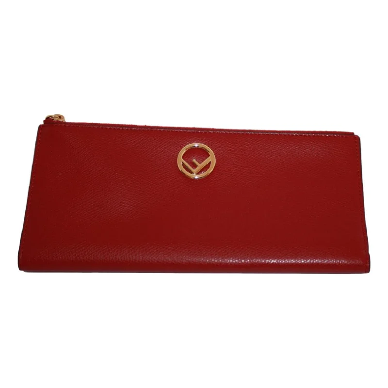 Fendi handbags with a glow - in - the - dark FF logo for a fun and unique featureFendi F is Fendi Red Calf Leather Double Zip Long Wallet 8M0405