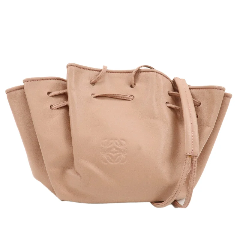 Loewe bags with classic color optionsLOEWE Anaglam Leather Shoulder Bag Drawstring Bag Pink Beige