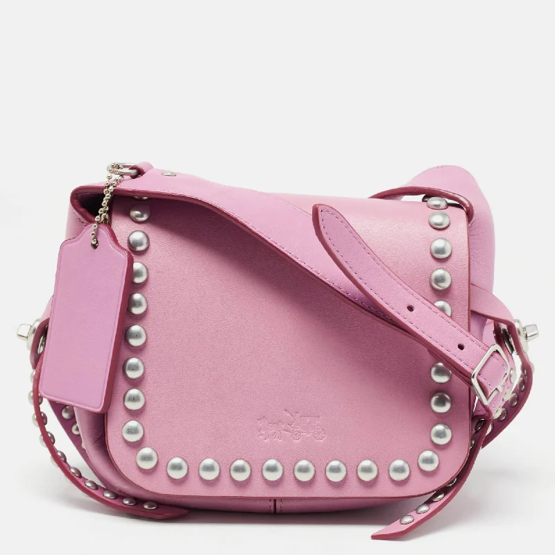 Coach backpacks with a multi - pocket organization for functionalityPink Leather Rivet Dakotah Crossbody Bag