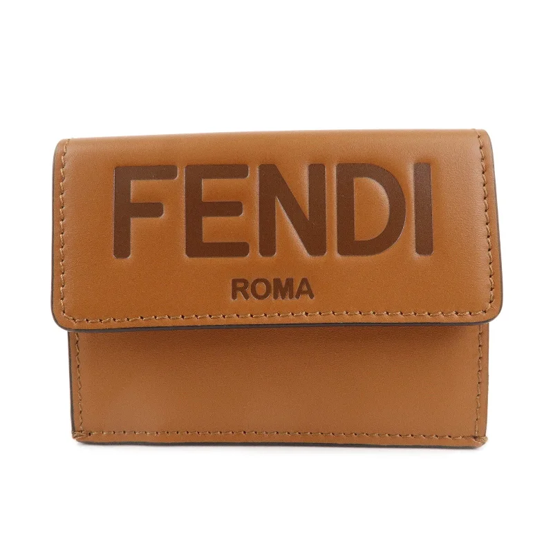 Fendi tote bags with a reinforced bottom for increased durabilityFENDI Roma Leather Micro Tri-fold Wallet Brown 8M0395