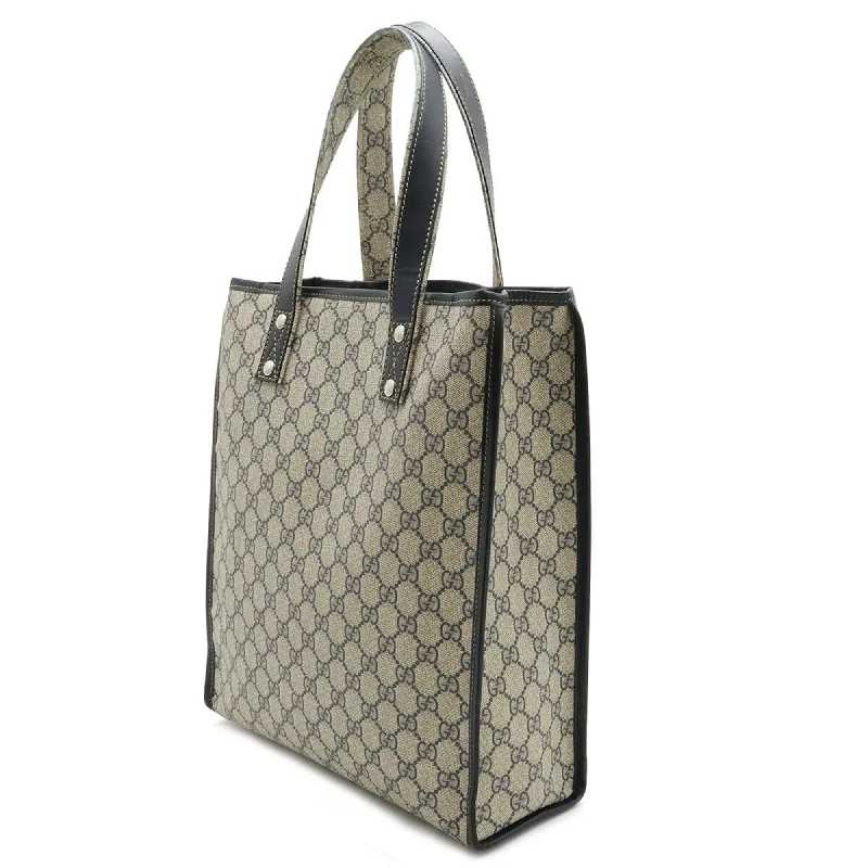 Gucci handbags for women with a back - zip pocketGUCCI GG Supreme Plus Sherry Line Tote Bag Shoulder PVC Leather Beige Navy 211135