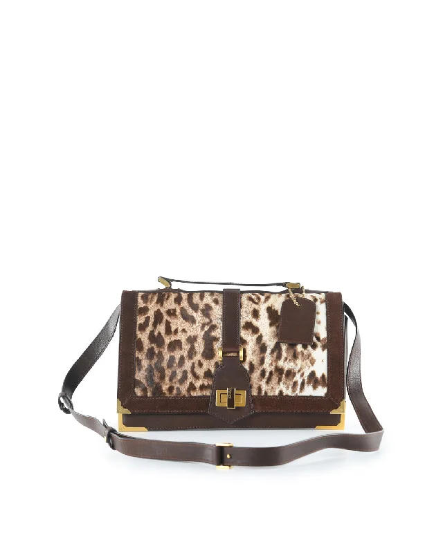 Fendi By The Way bags with a laser - cut leather detail for a modern and intricate lookFENDI Brown Leather and Animal Print Pony Hair Crossbody Bag