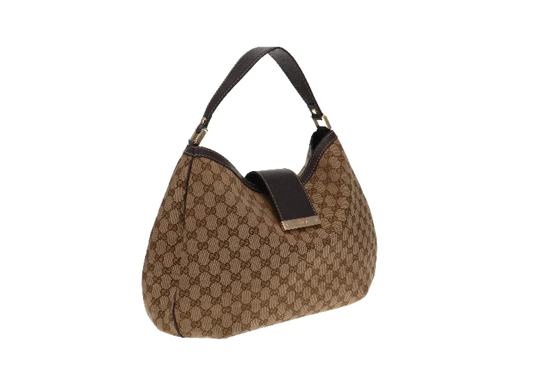 Women Gucci Sylvie bags with a leather - wrapped handleGucci GG Canvas Hobo Large With Brown Leather Trims