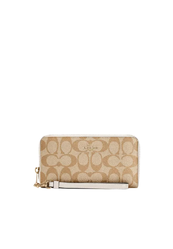 Ladies Coach crossbody bags with a wide - width strap for comfortCoach Signature Long C4452 Zip Around Wallet In Light Khaki Chalk