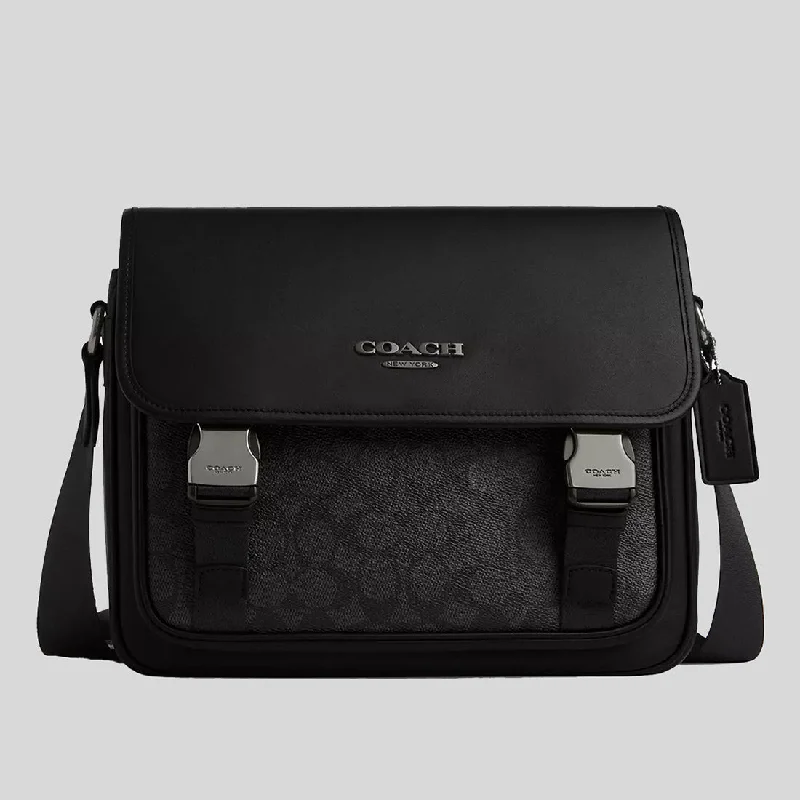 Coach bags with a detachable mirror inside for quick touch - upsCOACH Racer Messenger In Signature Canvas Charcoal/Black CT716