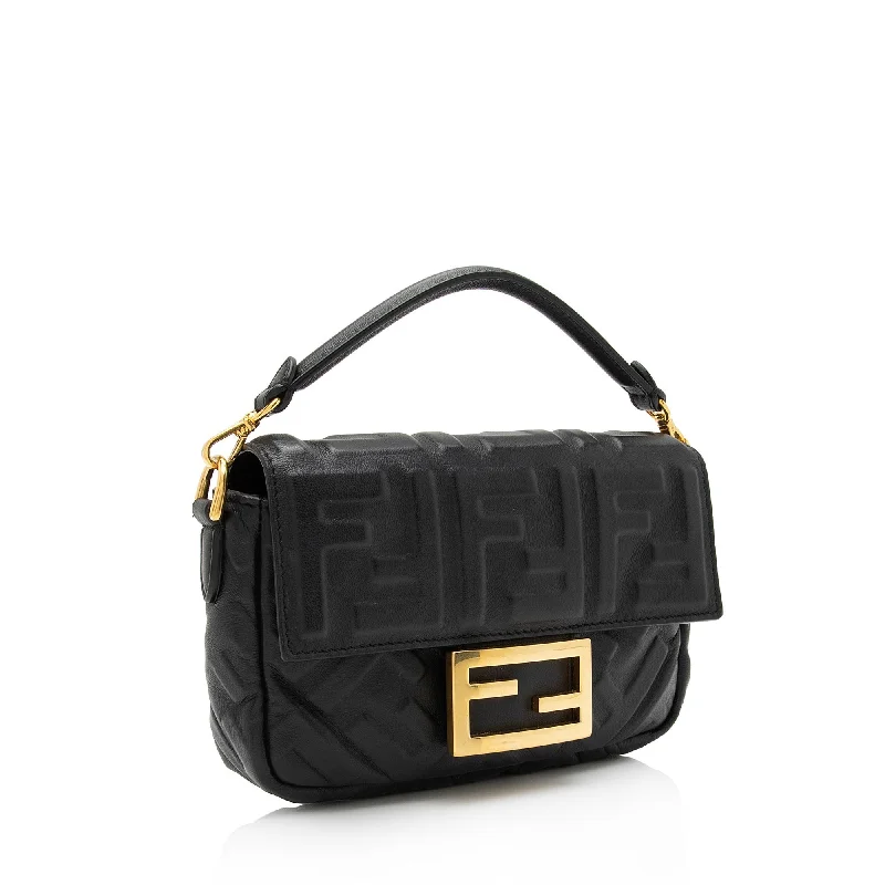 Fendi crossbody bags with a printed floral pattern for a feminine and romantic touchFendi FF Embossed 1974 Mini Baguette Shoulder Bag (SHF-st6LPG)