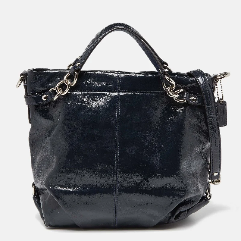 Ladies Coach shoulder bags with a tassel - decorated zipper for added charmBlue Patent Leather Brooke Hobo