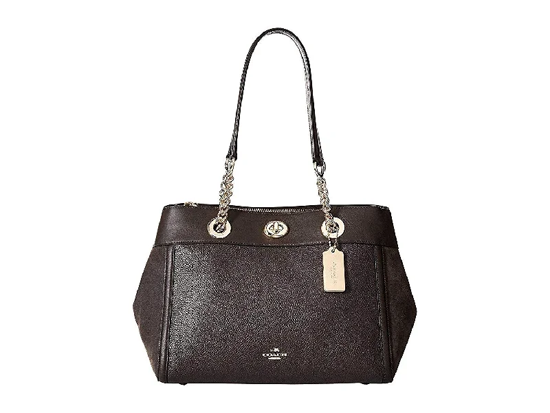 Coach handbags with a beaded trim for a glamorous and elegant lookCOACH Womens Mixed Leather Turnlock Chain Edie