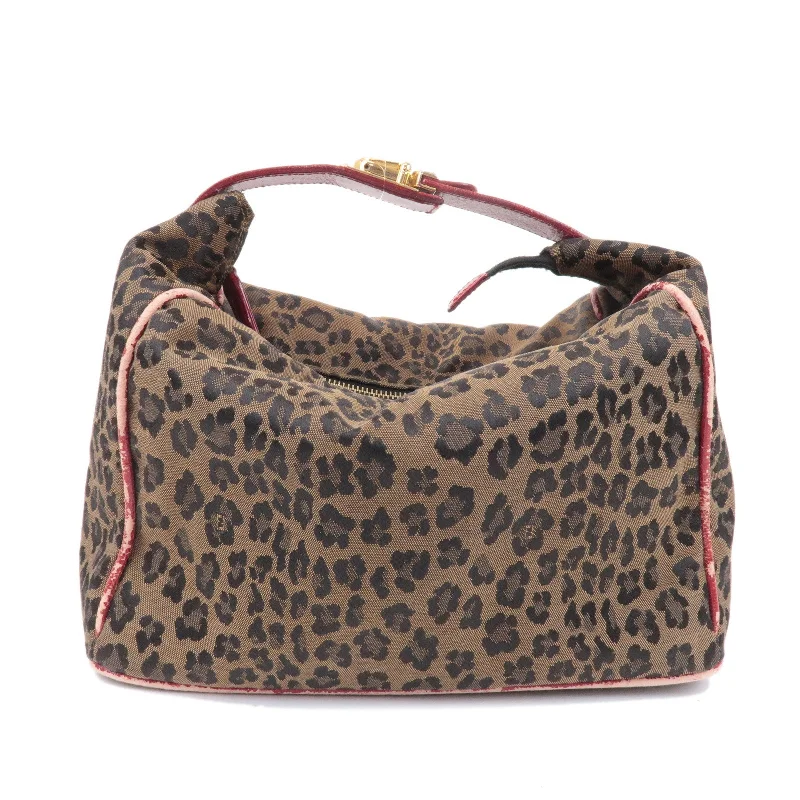 Ladies Fendi crossbody bags with a single - strap design for simplicity and ease of useFendi Canvas Leather Leopard Vanity Bag Brown Red 26348