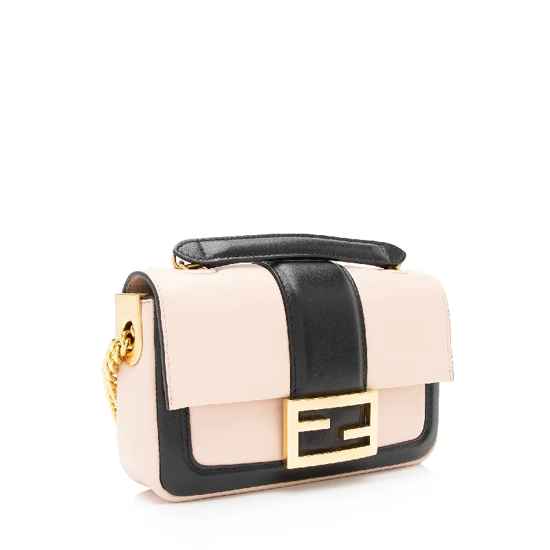 Fendi bags with a voice - activated pocket opener for a high - tech convenienceFendi Lambskin Bi Color Baguette Mini Chain Bag (SHF-23605)