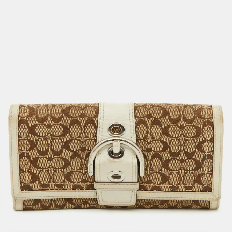 Ladies Coach Tabby bags with a detachable shoulder strapBeige/White Signature Canvas and Leather Buckle Detail Continental Wallet