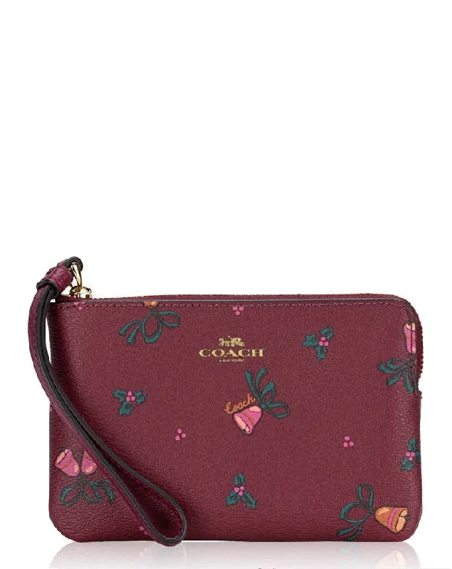 Coach backpacks with a sleek, modern design for a stylish lookCoach Holiday Bells Print Corner Zip Wristlet