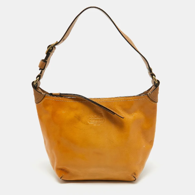 Ladies Coach shoulder bags with a magnetic - closure flap for easy accessYellow Patent Leather Mini Logo Hobo