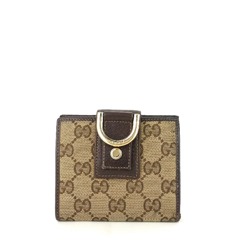 Gucci handbags for women with a patent - leather finishGG Canvas D-Ring Compact Wallet