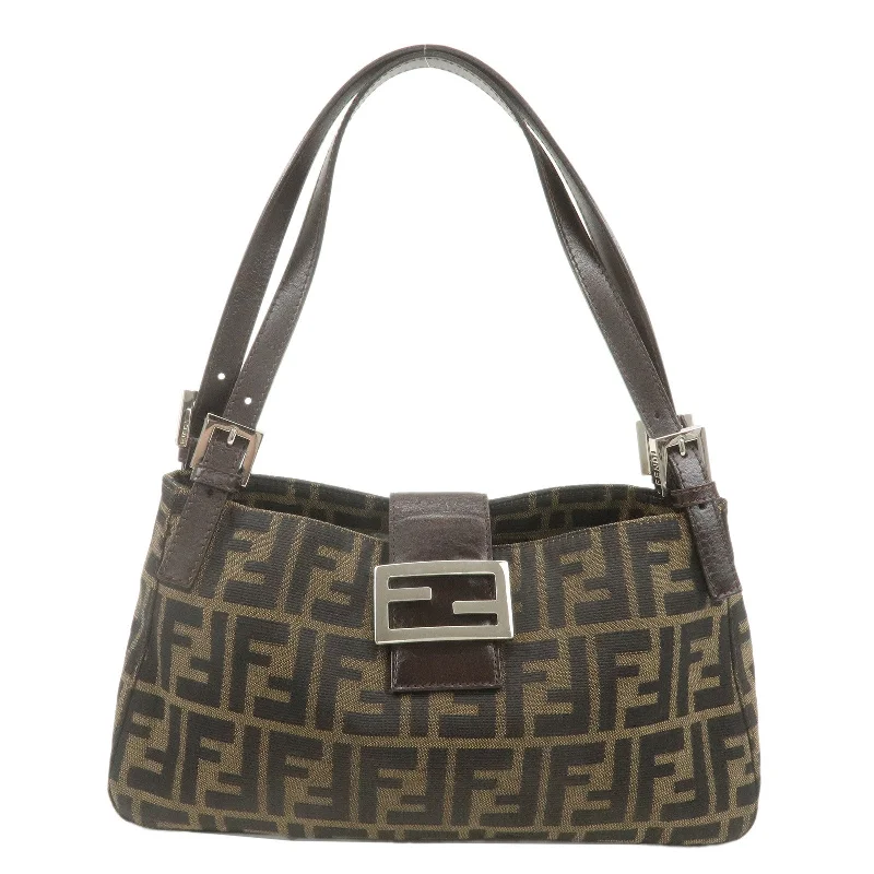 Fendi bags with a back - zip pocket for storing valuables securelyFENDI Zucca Canvas Leather Shoulder Bag Brown Black 234826583