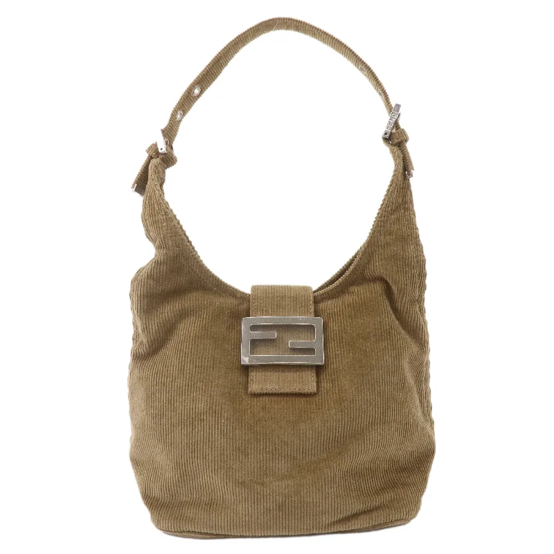 Fendi bags with a patent - leather finish for a shiny and sophisticated appearanceFENDI Corduroy Shoulder Bag Hand Bag Khaki Brown