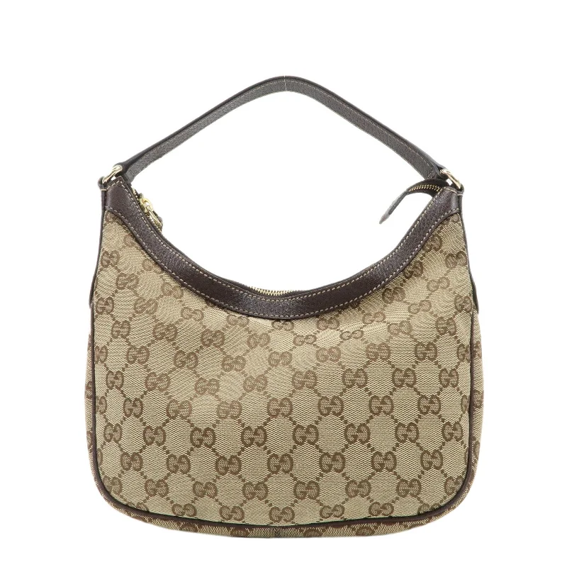 Women Gucci tote bags in GG Supreme canvas for a branded feelGUCCI GG Canvas Leather Shoulder Bag Hand Bag Brown Beige 154395