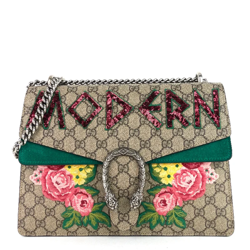 Ladies Gucci Dionysus bags with a star - shaped charmDionysus Medium Suede and Embroidered Supreme Canvas Bag