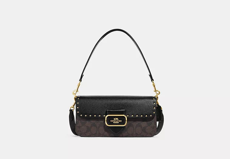 Coach bags with a patent - leather finish for a shiny and sophisticated appearanceCoach Morgan Shoulder Bag In Colorblock Signature Canvas With Rivets