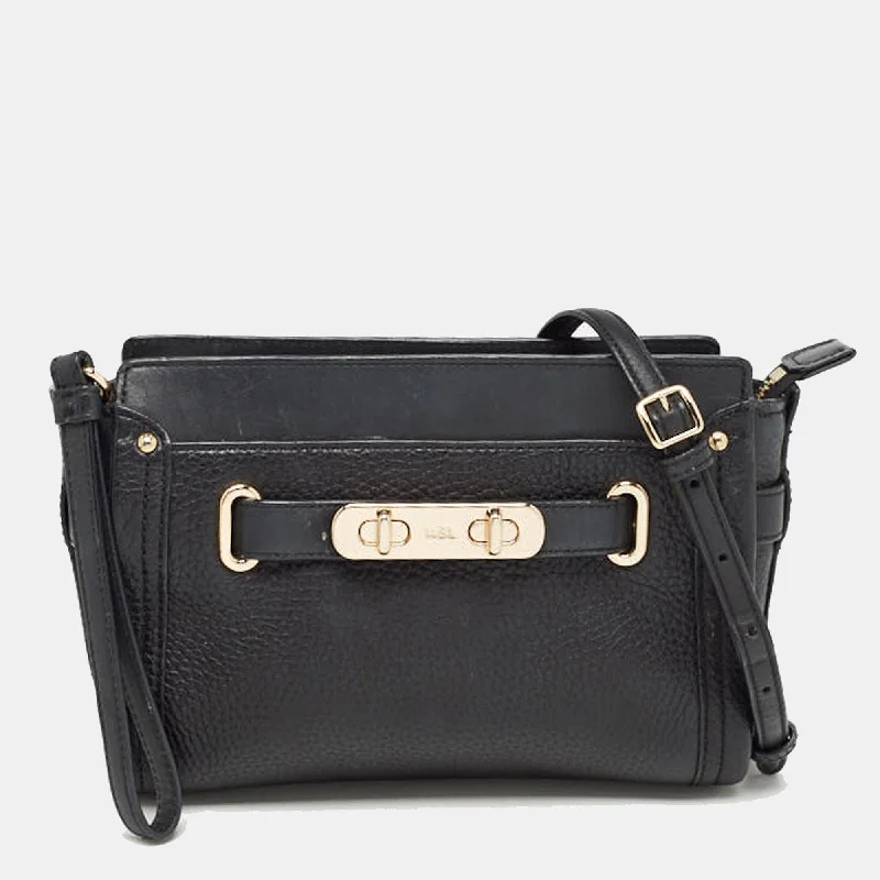 Coach bags with a zippered interior pocket for separating itemsBlack Leather Swagger Wristlet Crossbody Bag