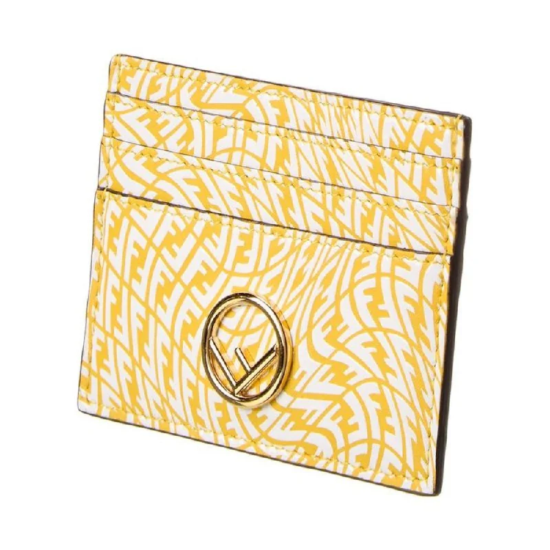 Fendi Baguette bags with a detachable shoulder strap for hands - free convenienceFendi F is Fendi Yellow Leather Vertigo Print Card Case Wallet 8M0445