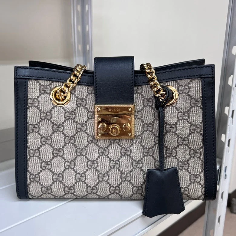 Women Gucci bags with a detachable mobile phone holderGucci GG Supreme Padlock Chain Shoulder Bag,Beige