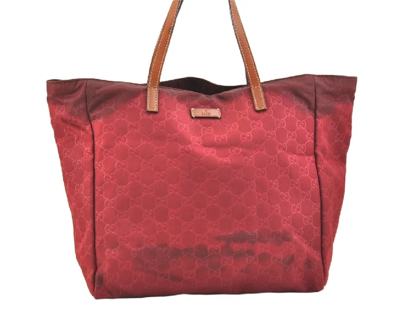 Gucci backpacks for women with a multi - pocket designAuthentic GUCCI Vintage Shoulder Tote Bag GG Nylon Leather 282439 Red 6754K