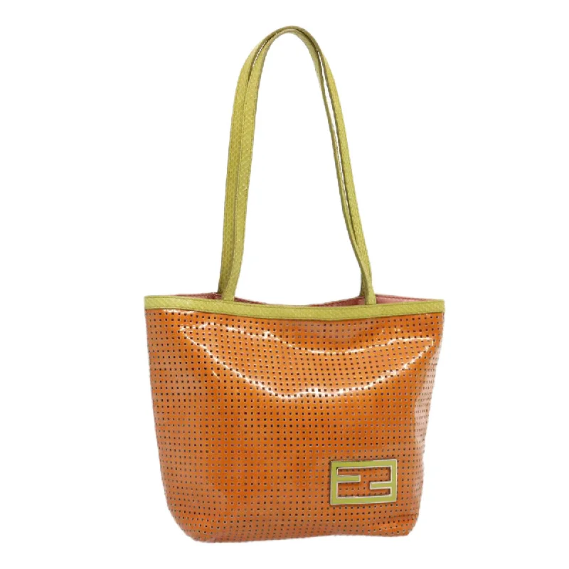 Fendi tote bags with a printed Fendi logo on the front for high brand visibilityFENDI Hand Bag Enamel Orange  69455