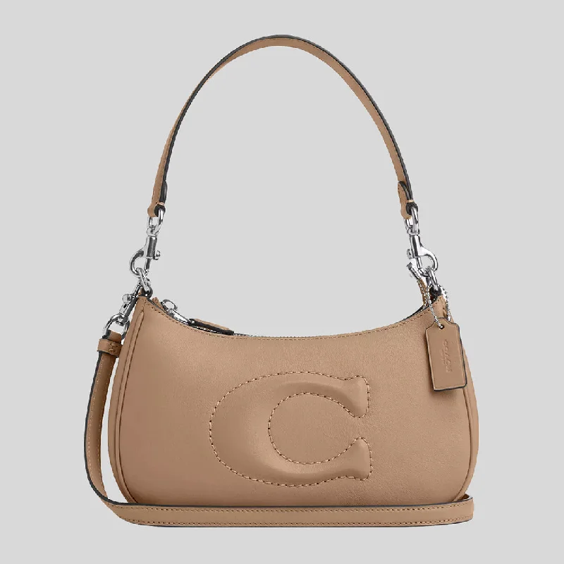 Coach bags with a front - flap pocket and a turnlock for a classic aestheticCOACH Teri Shoulder Bag Taupe CR099