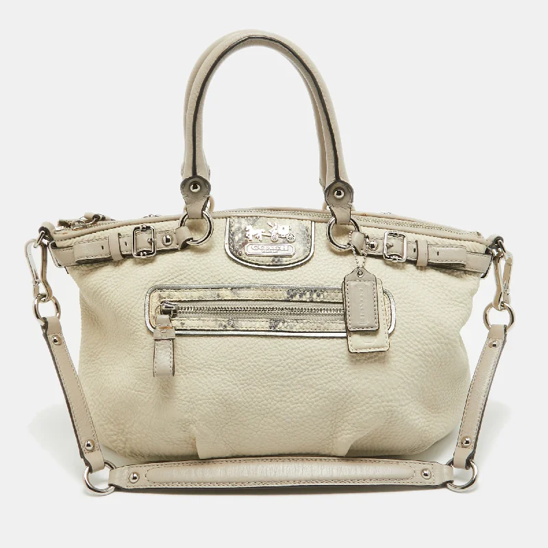 Coach handbags with a perforated leather detail for a breathable and unique designLight Grey Snake Embossed and Leather Sophia Madison Satchel