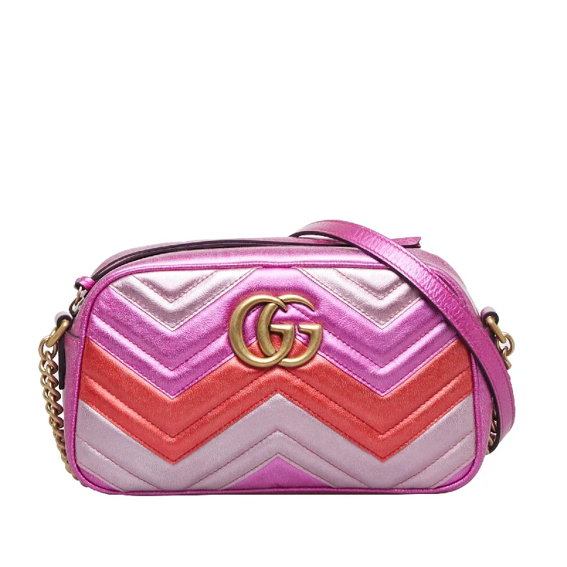 Women Gucci bags with a detachable mirror insideGucci GG Marmont Crossbody Bag Metallic Triclolor