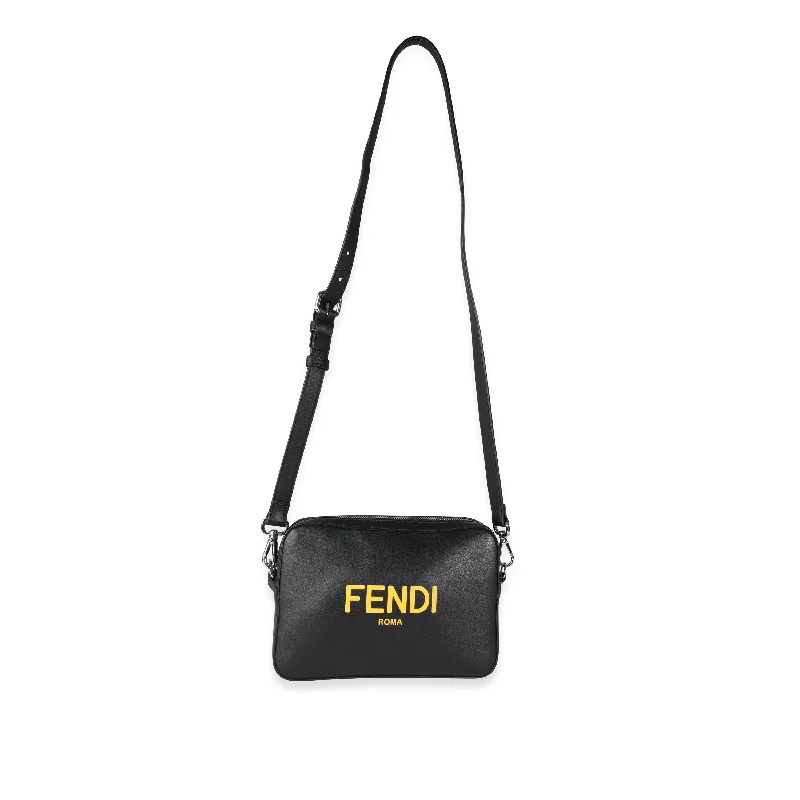 Fendi bags with a voice - activated pocket opener for a high - tech convenienceFENDI Black Calfskin & Sunflower Logo Mini Camera Bag