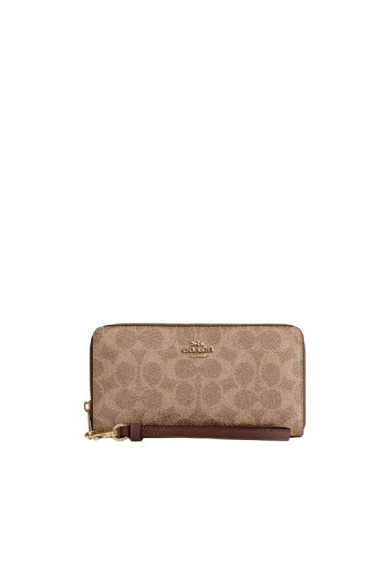 Coach crossbody bags with a woven leather strap for a unique textureCoach Long Zip Around Wallet Signature Canvas In Tan Brown CW778