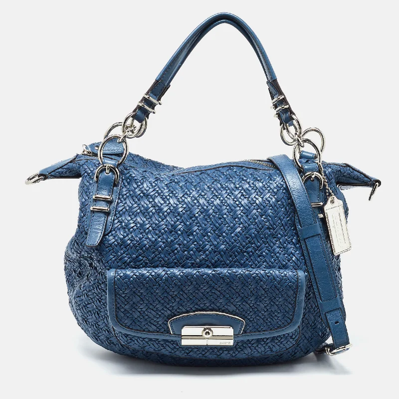 Coach backpacks with a hidden back pocket for securityBlue Woven Leather Kristin Hobo