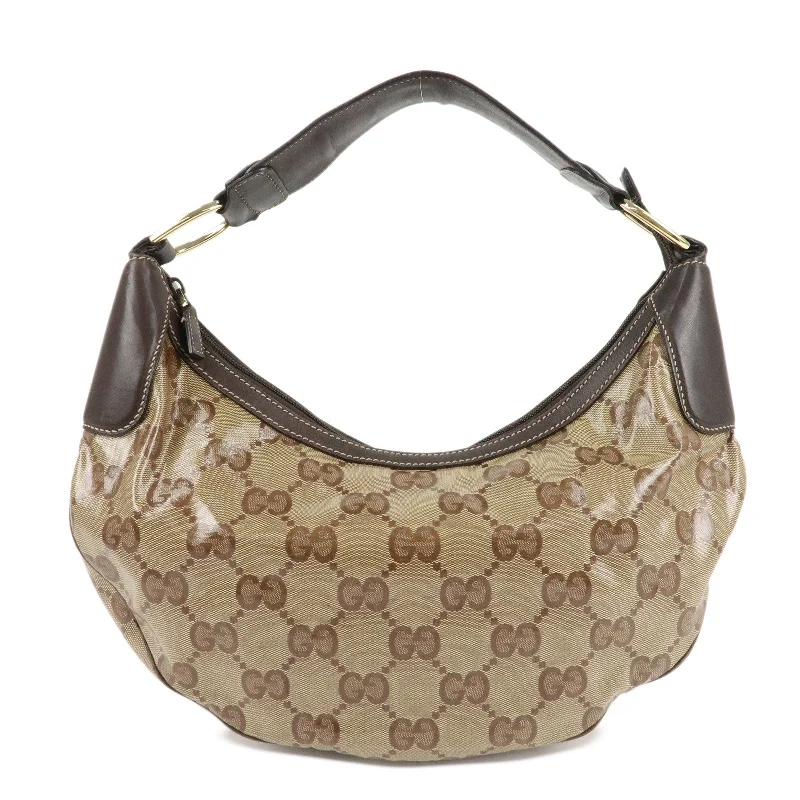 Women Gucci crossbody bags with a printed floral patternGUCCI GG Crystal Leather Shoulder Bag Hand Bag Brown 257297