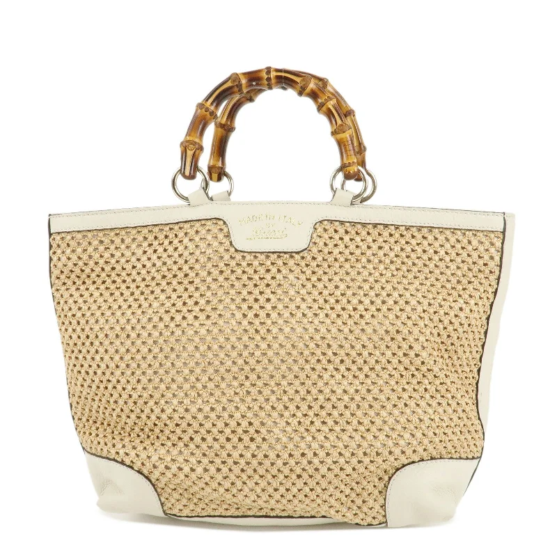 Women Gucci tote bags in GG Supreme canvas for a branded feelGUCCI Bamboo Raffia Leather Hand Bag Tote Bag Beige 338965